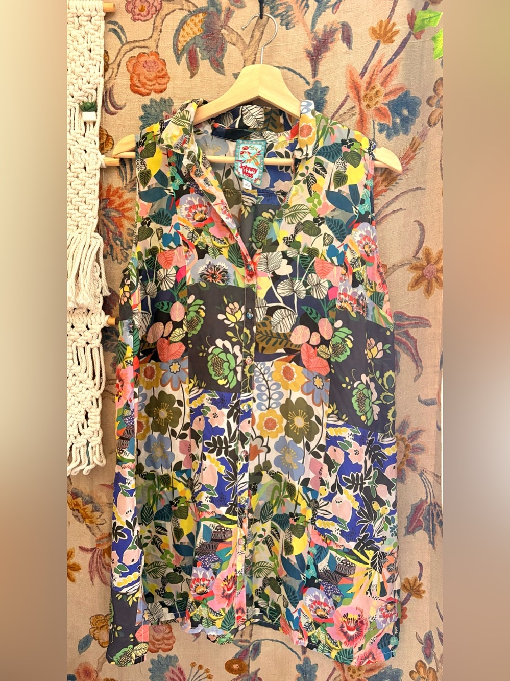 Johnny Was Multicolor Floral Patchwork Sleeveless Tunic